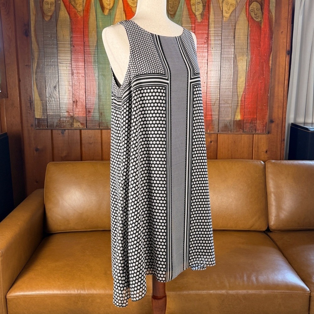 Max Studio Womens Size M | Black White Polka Dot Mod Geometric Shift Dress - Picture 2 of 9